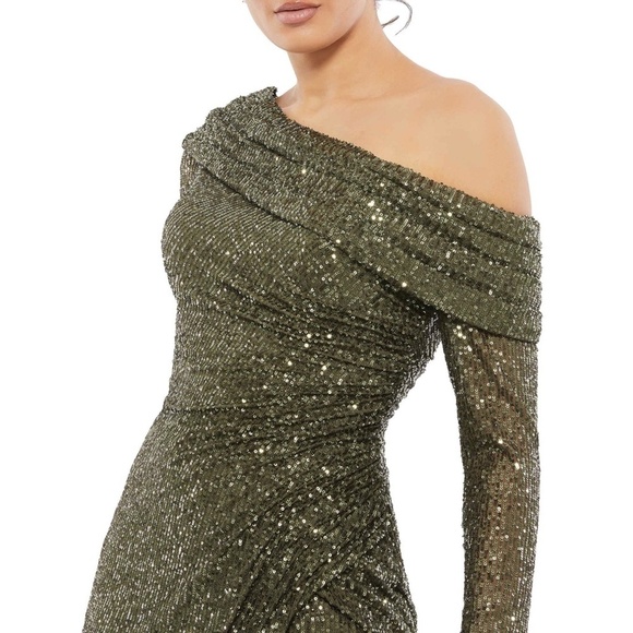 NWOT Ieena for Mac Duggal One Shoulder Sequin Long Sleeve Midi Dress in … - Picture 3 of 3